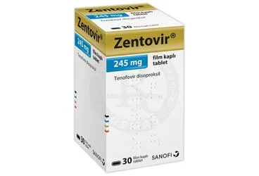 Tenofovir disoproksil içeren film kaplı tablet: ZENTOVIR 245 MG 30 FILM TABLET ürün ambalajı. Üretici: SANOFİ İLAÇ SANAYİ ve TİC. A.Ş.