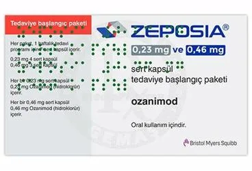 ZEPOSIA 0,23 MG VE 0,46 MG SERT KAPSUL TEDAVIYE BASLANGIC PAKETI (7 KAPSUL) (ozanimod) ambalajı, kapsül. Üretici: BRISTOL-MYERS SQUIBB İLAÇLARI INC. İSTANBUL ŞUBESİ.