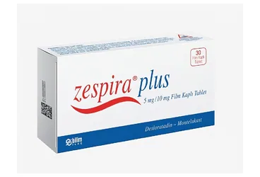 ZESPIRA PLUS 5/10 MG 30 FILM KAPLI TABLET (desloratin + montelukast) kutu fotoğrafı, film kaplı tablet. Üretici: BİLİM İLAÇ SANAYİİ VE TİCARET A.Ş.