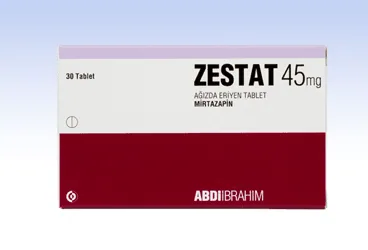 ZESTAT 45 MG AGIZDA DAGILAN 30 TABLET kutu fotoğrafı. Mirtazapin içeren tablet. Üretici: ABDİ İBRAHİM İLAÇ SANAYİ VE TİCARET A.Ş.