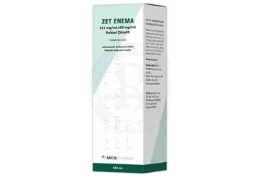 ZET ENEMA 161 MG/ML + 59 MG/ML REKTAL COZELTI (135 ML) (sodyum fosfat -lavman) ambalajı, çözelti. Üretici: MCG PHARMA İLAÇ SANAYİ VE TİCARET LİMİTED ŞİRKETİ.