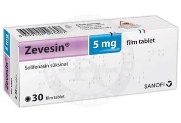 Solifenasin süksinat içeren film kaplı tablet: ZEVESIN 5 MG 30 FILM TABLET kutusu. Üretici: SANOFİ İLAÇ SANAYİ ve TİC. A.Ş.