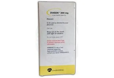 Abakavir içeren film kaplı tablet: ZIAGEN 300 MG FILM KAPLI TABLET (60 TABLET) kutu fotoğrafı. Üretici: GLAXOSMİTHKLİNE İLAÇLARI SAN. VE TİC. A.Ş.