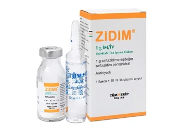 Seftazidim içeren flakon: ZIDIM 1 GR 1 FLAKON kutusu. Üretici: TÜM - EKİP İLAÇ A.Ş.