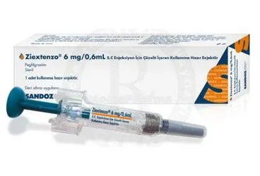 ZIEXTENZO 6 MG/0.6 ML S.C. ENJEKSIYON ICIN COZELTI ICEREN KULLANIMA HAZIR ENJEKTOR kutu fotoğrafı, çözelti formunda pegfilgrastim içerir. Üretici: SANDOZ İLAÇ SANAYİ VE TİCARET A.Ş.