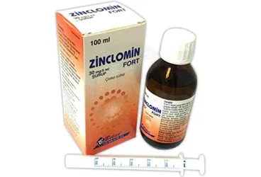 ZINCLOMIN FORT 30 MG/5 ML SURUP kutusu. Çinko sülfat içeren şurup. Üretici: BİKAR İLAÇ SANAYİ VE TİCARET ANONİM ŞİRKETİ.