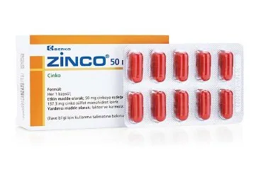 ZINCO-220 50 MG 40 KAPSÜL ambalajı. Çinko sülfat içeren kapsül. Üretici: BERKO İLAÇ VE KİMYA SAN. A.Ş.
