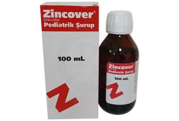 ZINCOVER PEDIATRIK SURUP 100 ML kutusu. Çinko sülfat içeren şurup. Üretici: AKIN İLAÇ SANAYİ VE TİCARET LTD. ŞTİ.