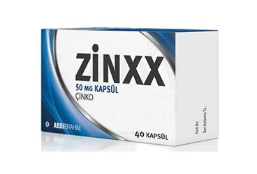 Çinko sülfat içeren kapsül: ZINXX 50 MG 40 KAPSUL kutu fotoğrafı. Üretici: ABDİ İBRAHİM İLAÇ SANAYİ VE TİCARET A.Ş.