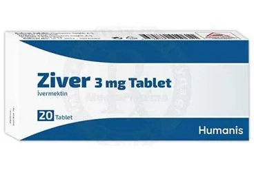 ZIVER 3 MG TABLET (20 ADET) (ivermektin) ürün ambalajı, tablet. Üretici: HUMANİS SAĞLIK ANONİM ŞİRKETİ.