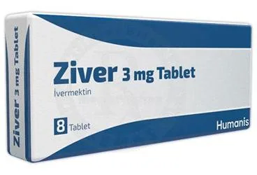 ZİVER 3 MG TABLET (8 TABLET) (ivermektin) kutu fotoğrafı, tablet. Üretici: HUMANİS SAĞLIK ANONİM ŞİRKETİ.