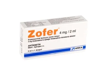 ZOFER 4 MG/ 2 ML ENJEKSIYONLUK COZELTI (1 AMPUL) ambalajı, çözelti formunda ondansetron hcl içerir. Üretici: ADEKA İLAÇ SANAYİ VE TİCARET A.Ş.