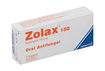 ZOLAX 150 MG 2 KAPSUL kutusu. Flukonazol içeren kapsül. Üretici: SANOVEL İLAÇ SANAYİ VE TİCARET ANONİM ŞİRKETİ.