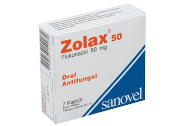 ZOLAX 50 MG 7 KAPSUL (flukonazol) ambalajı, kapsül. Üretici: SANOVEL İLAÇ SANAYİ VE TİCARET ANONİM ŞİRKETİ.