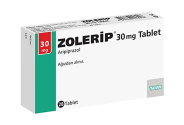 ZOLERIP 30 MG 28 TABLET ürün ambalajı. Aripiprazol içeren tablet. Üretici: TEVA İLAÇLARI SANAYİ VE TİCARET A.Ş.