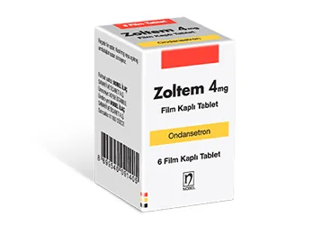 Ondansetron hcl içeren film kaplı tablet: ZOLTEM 4 MG 6 FİLM TABLET kutu fotoğrafı. Üretici: NOBEL İLAÇ SAN. VE TİC. A.Ş.