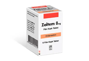 Ondansetron hcl içeren film kaplı tablet: ZOLTEM 8 MG 6 FİLM TABLET ambalajı. Üretici: NOBEL İLAÇ SAN. VE TİC. A.Ş.