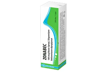 ZONABEC 100 MCG BURUN SPREYI 200 DOZ ürün ambalajı. Beklometazon dipropiyonat -nazal içeren nazal sprey. Üretici: WORLD MEDICINE İLAÇLARI LTD. ŞTİ.