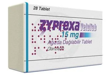 ZYPREXA VELOTAB 15 MG 28 AGIZDA DAGILABILIR TABLET ambalajı. Olanzapin içeren tablet. Üretici: BMED İLAÇ DANIŞMANLIK SAĞLIK ÜRÜN VE HİZMETLERİ TİCARET LİMİTED ŞİRKETİ.