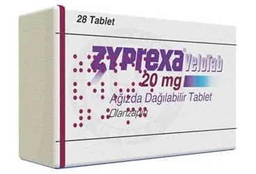 ZYPREXA VELOTAB 20 MG 28 AGIZDA DAGILABILIR TABLET kutusu. Olanzapin içeren tablet. Üretici: BMED İLAÇ DANIŞMANLIK SAĞLIK ÜRÜN VE HİZMETLERİ TİCARET LİMİTED ŞİRKETİ.