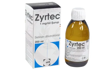 ZYRTEC 1 MG 200 ML ŞURUP (setirizin) kutusu, şurup. Üretici: UCB PHARMA A.Ş.