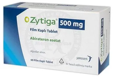 ZYTIGA 500 MG FILM KAPLI TABLET (60 FILM KAPLI TABLET) ürün ambalajı. Abirateron içeren film kaplı tablet. Üretici: JOHNSON AND JOHNSON SIHHİ MALZEME SANAYİ VE TİCARET LİMİTED ŞİRKETİ.
